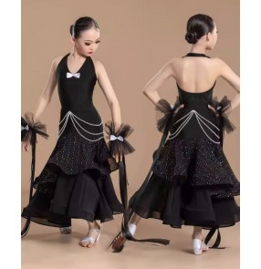 Girls sparkle tulle black ballroom dance dresses for children kids waltz tango ballroom dancing skirt for kids